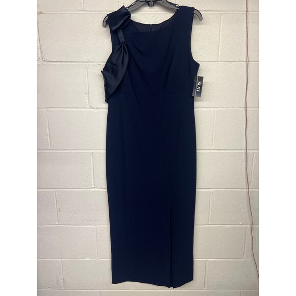 NWT SLNY Size 10P Navy Blue Slit Bow Accent Unlined Sleeveless Formal Gown Dress - Picture 2 of 7